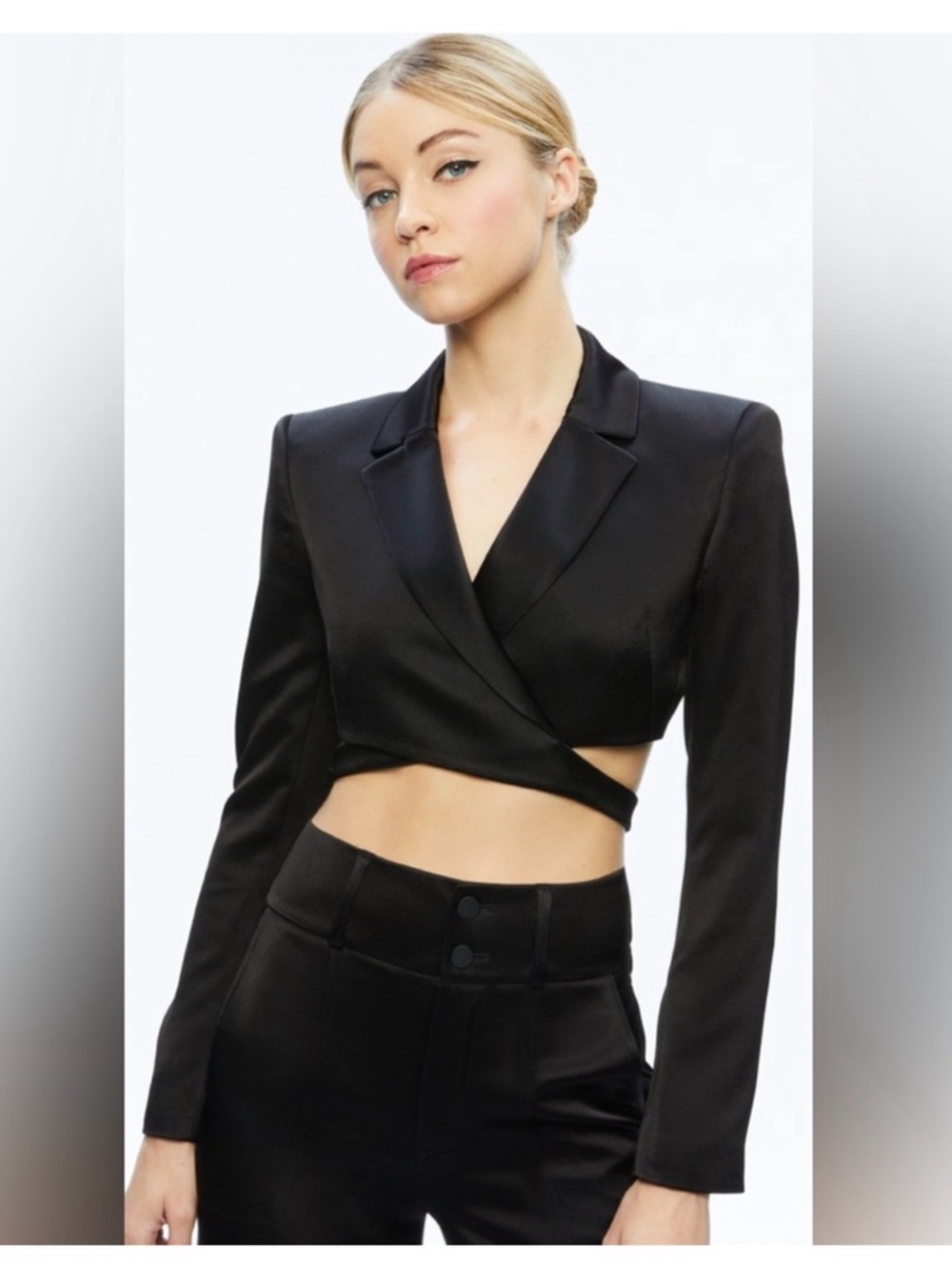 Alice + Olivia Cropped Wrap Black Blazer Top